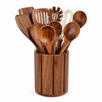 Teak Wood Non-Scratch Utensil Set (11-Piece With Holder)