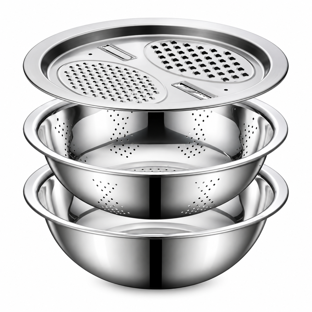 Stainless Steel Stackable Vegetable Cutter Set (Grater & Sieve)