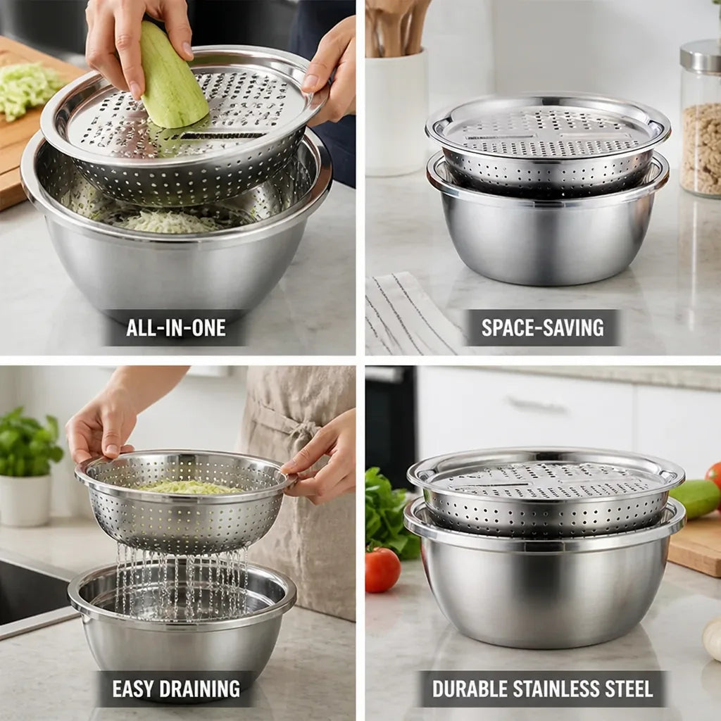 Stainless Steel Stackable Vegetable Cutter Set (Grater & Sieve)