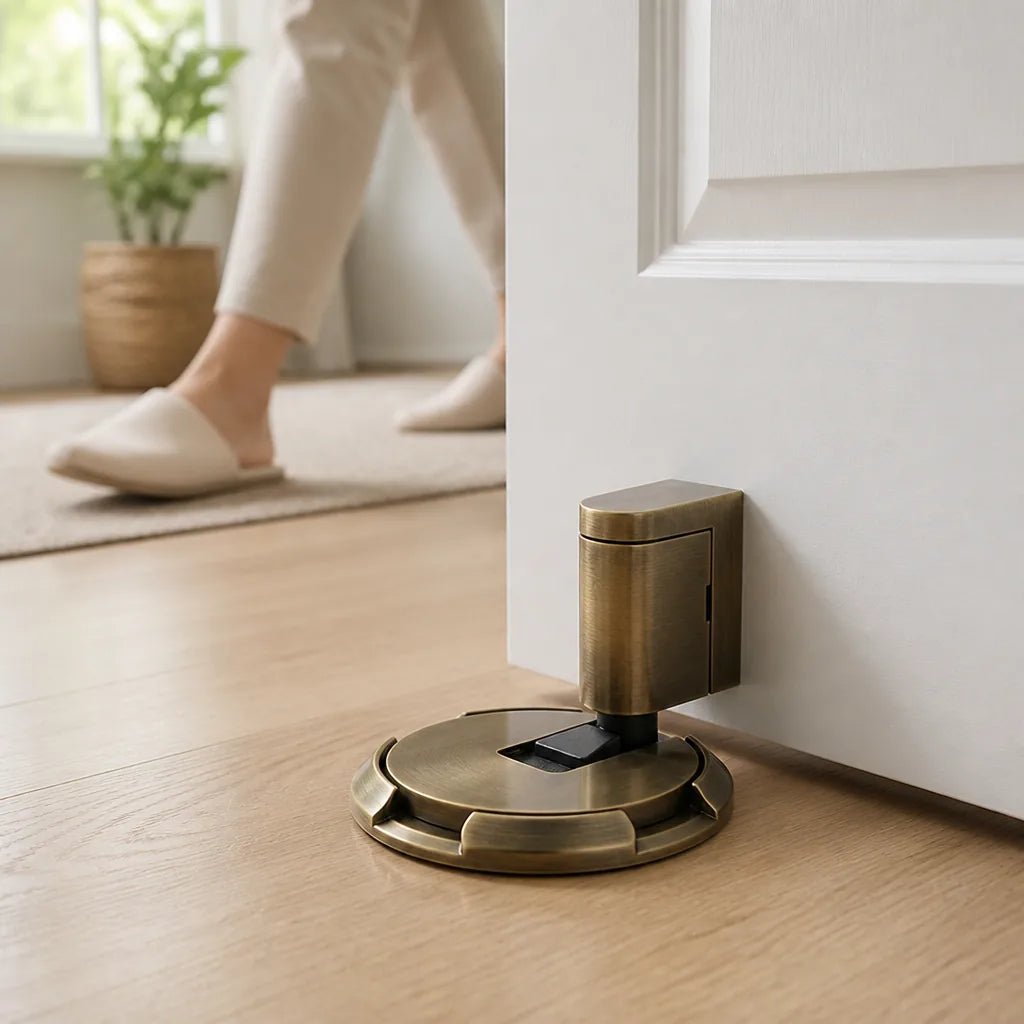 Self-Locking Solid Brass Door Stopper (Adhesive & Screw Mount)