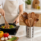 Teak Wood Non-Scratch Utensil Set (11-Piece With Holder)