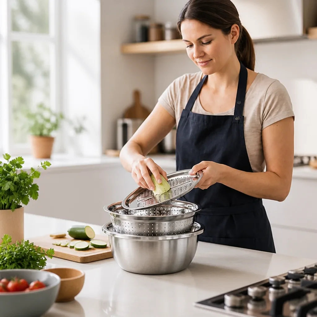 Stainless Steel Stackable Vegetable Cutter Set (Grater & Sieve)