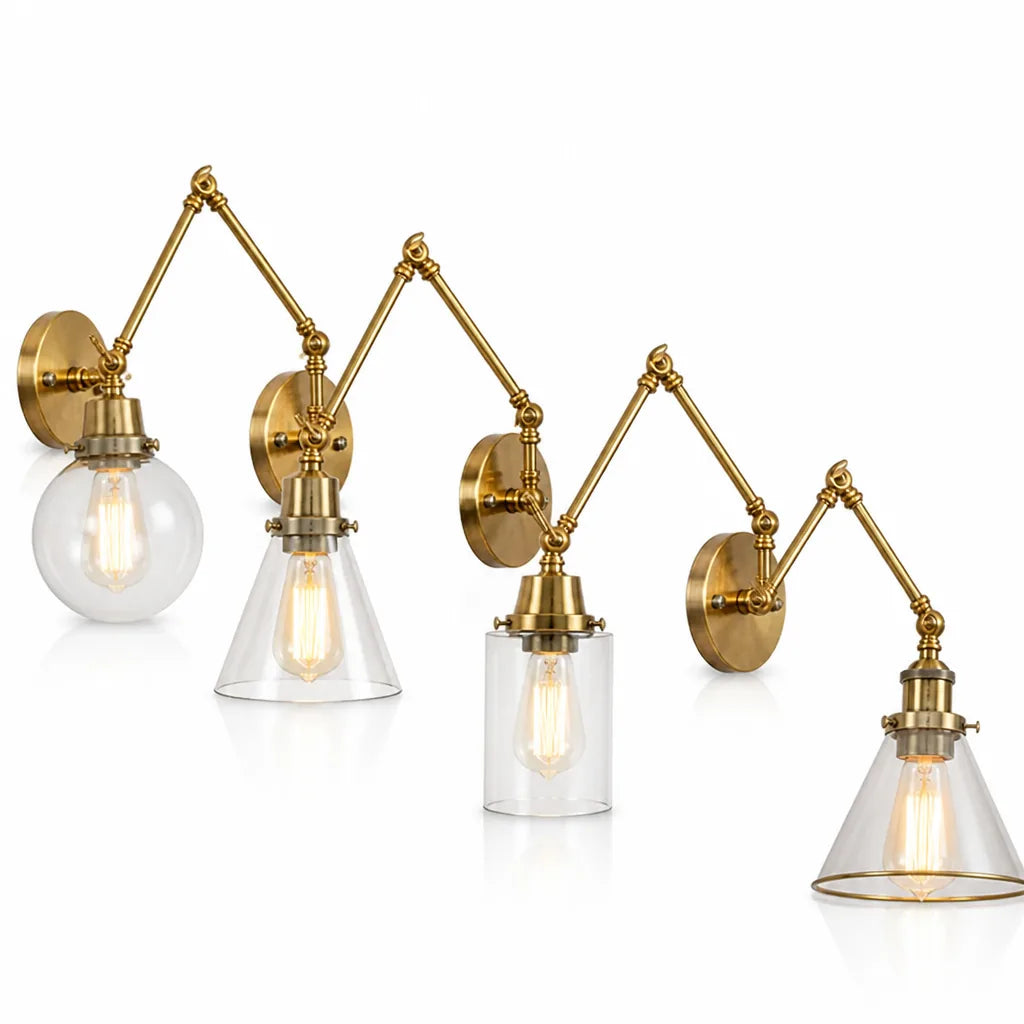 Antique Brass Clear Glass Adjustable Swing-Arm Wall Light (Hardwired)