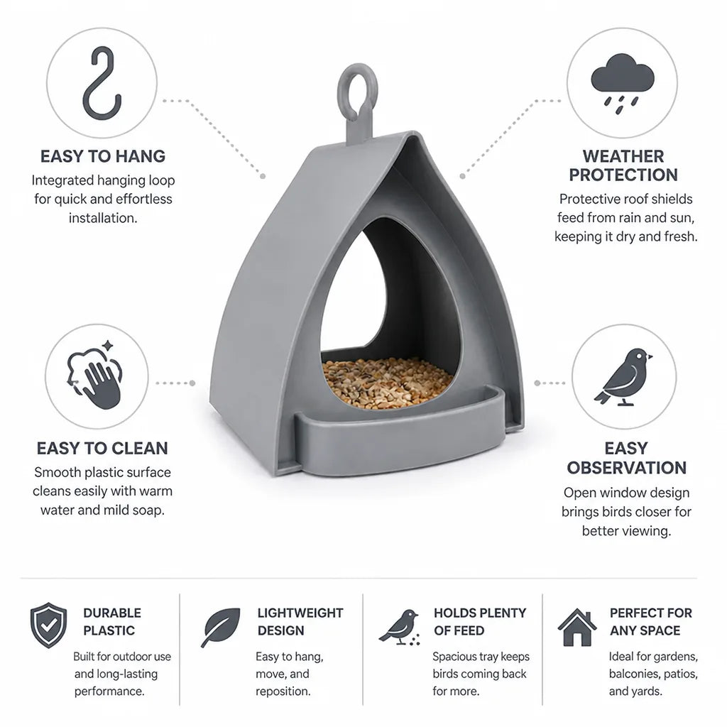 Protective Roof & Hanging Loop Window Bird Feeder