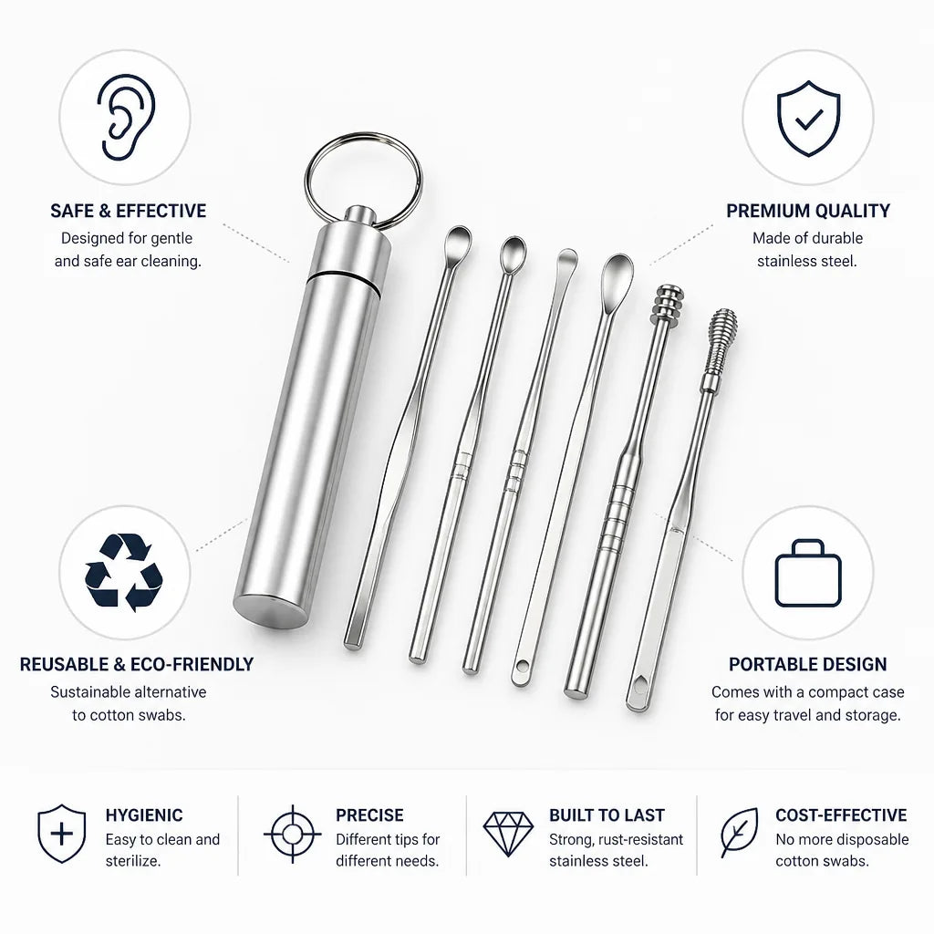 Reusable Stainless Steel Ear Care Kit (6-Piece Set)