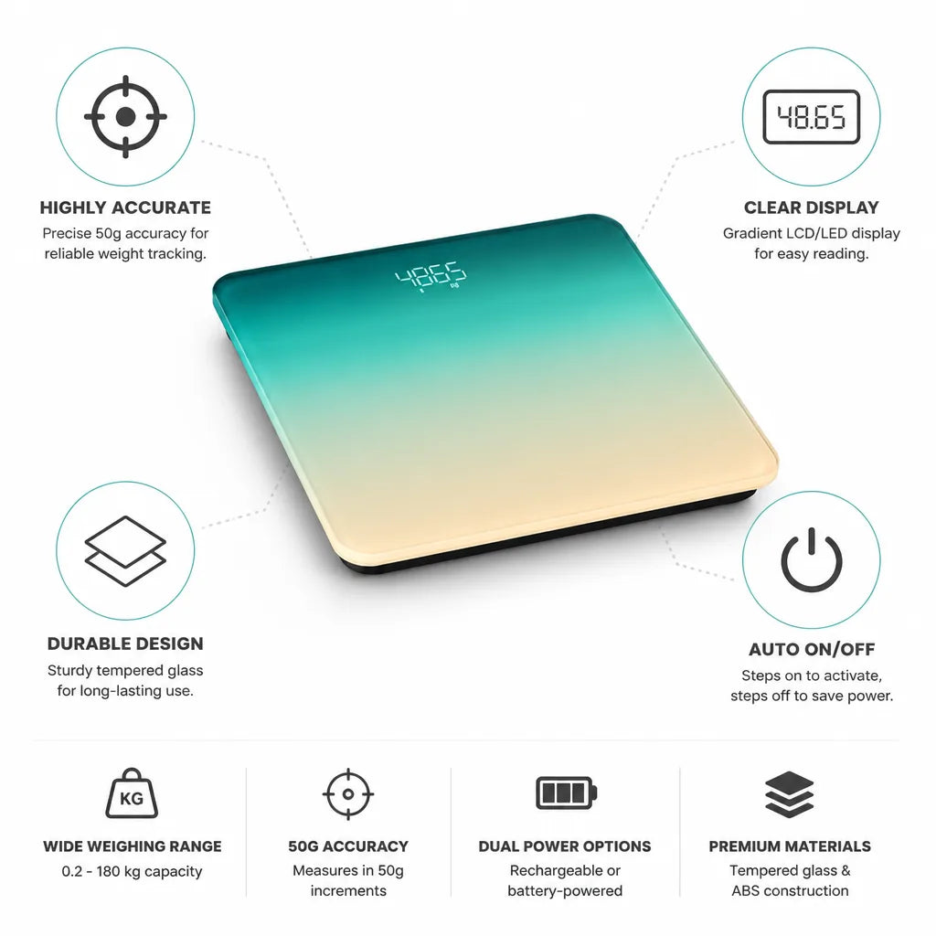 50g Accuracy Rechargeable & Battery-Powered Digital Body Scale