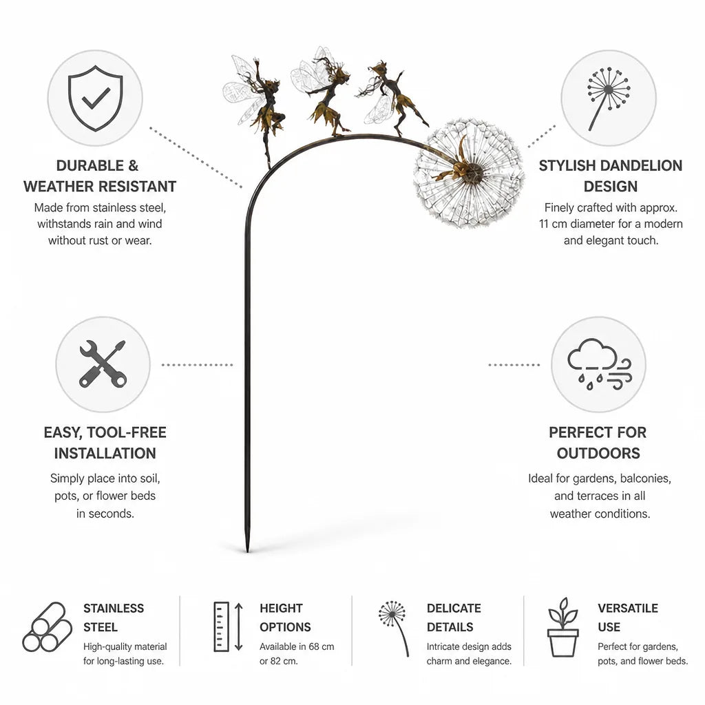 Stainless Steel Weather-Resistant Dandelion Garden Stake (68 or 82 cm)