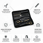 Stainless Steel Cutting & Thinning Scissors Set (With Comb, Razor & Pouch)
