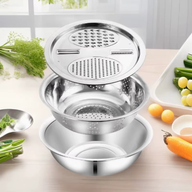 Stainless Steel Stackable Vegetable Cutter Set (Grater & Sieve)