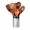 Teak Wood Non-Scratch Utensil Set (11-Piece With Holder)