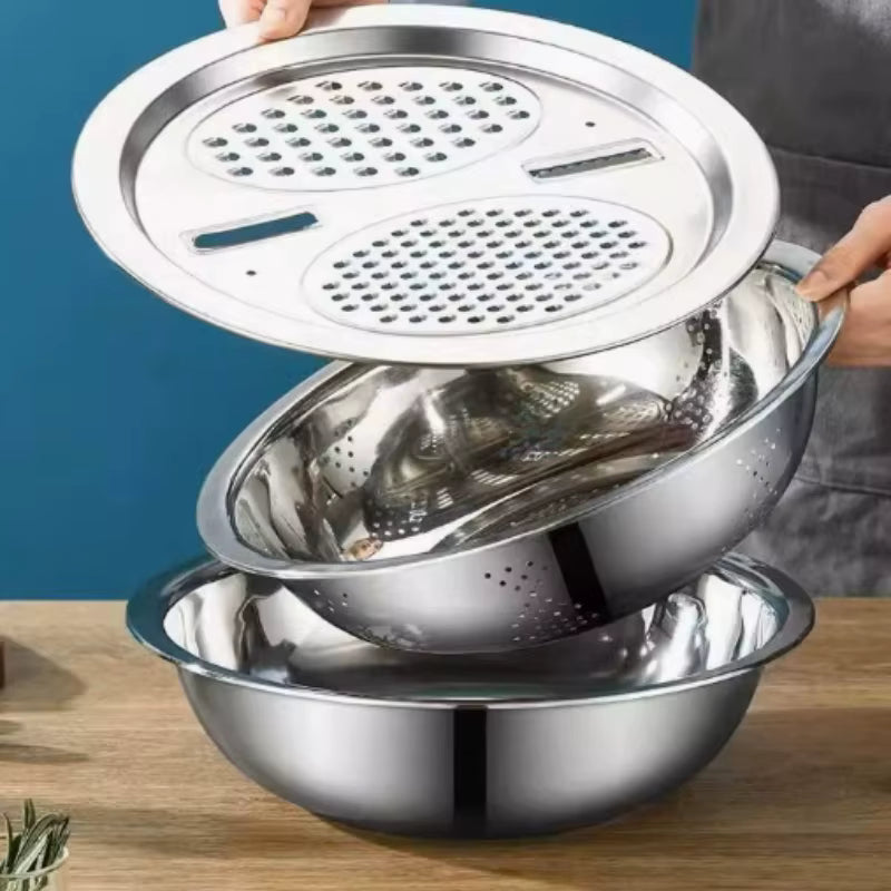 Stainless Steel Stackable Vegetable Cutter Set (Grater & Sieve)